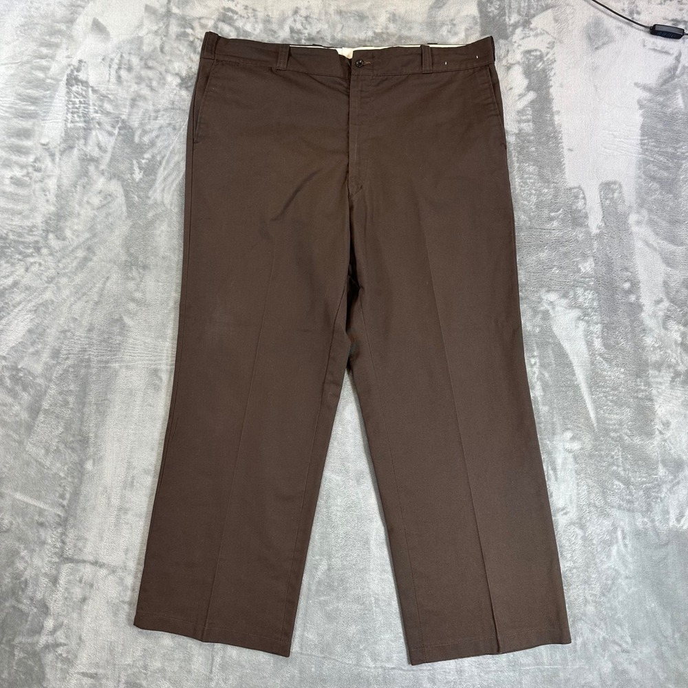 Vintage Sears Perma-Prest Pants Men's Size 42x29 Brown Work Trousers Chino